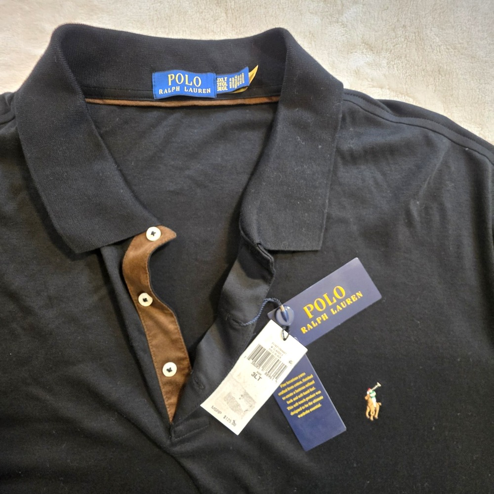 POLO RALPH LAUREN Mens 3XLT Black Long Sleeve Polo Shirt NWT - $125